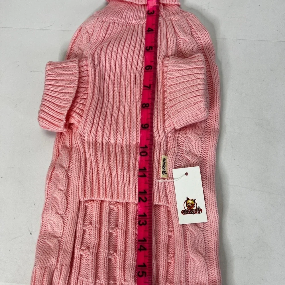 NWT Stinky-g Pink Cable Knit Dog Turtleneck Sweater Medium